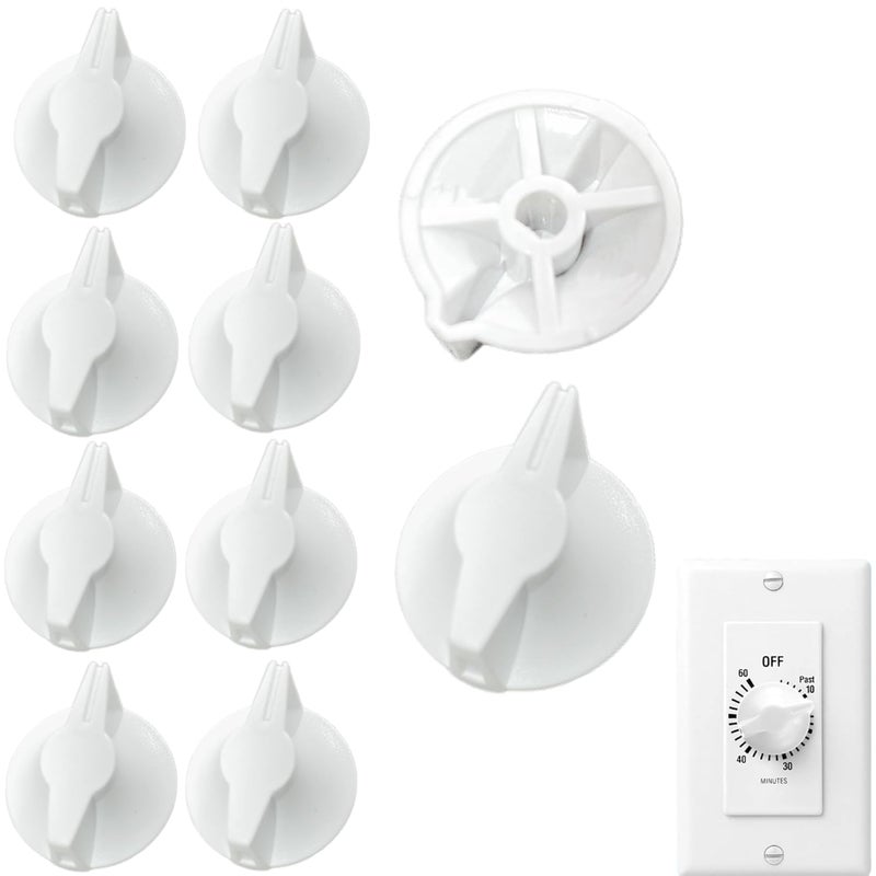 auaurly 10 PCS White Plastic 1" Timer Switch Knob Replaces 146MT574 Compatible with FD Series Spring Wound Wall Timer, Bathroom Heater Fan and Light Control - Image 1